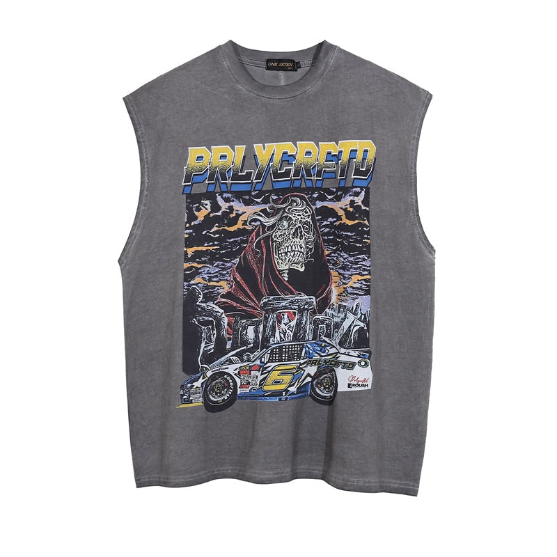 Men Vest Hip Hop Retro Vintage Fun Printing Sleeveless Vest