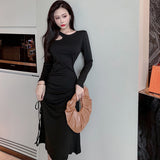 Women Maxi Dress Fall/Winter Slim Long Dress