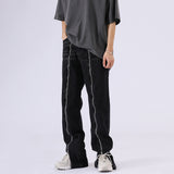 Men Jeans Vintage Zipper Adjustable Men and Women Straight-Leg Trousers