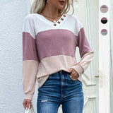 Women Knitted Sweater Spring and Autumn Pullover Multicolor V-neck Sweater