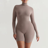 Women Jumpsuit Spring Slim-Fitting Back Zipper Turtleneck Long Sleeve Jumpsuit