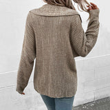Women Knitted Sweater Autumn and Winter Solid Color Casual Long Sleeves Lapel Sweater