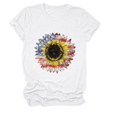 Sunflower Print Short Sleeve Casual Crew Neck T-Shirt Top