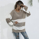 Women Knitted Sweater Striped Color Matching Sweater Sweater Women's Mid-Length