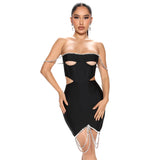 Women's Evening Dress Hollow Chain Dress Hip Skirt Backless Bodysuit