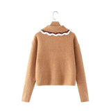 Women Sweater Knitwear Sweater Coat Women's Short Spring and Autumn Doll Collar Knitted Cardigan