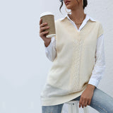 Women Knitted Sweater Autumn Casual Top Solid Color Cable-Knit Sweater Vest