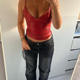 Women Tops Summer Slim Fit Vest Sexy Faux Leather Camisole Top