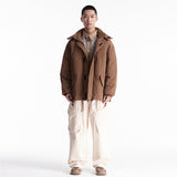 Unisex Winter Cotton Coat Pocket Decorative Hooded down Jacket Vintage White Duck down Jacket Men