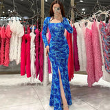 Women Dresses Spring Sexy Backless Slit Slim Fit Long Sleeve Dress
