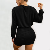 Women Dress Spring/Summer Baggy Package Hip Long Sleeve Knitted Dress
