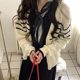 Women Knitwear Autumn and Winter Striped Sweater Loose Casual Knitted Cardigan