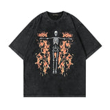 Men T Shirt Retro Fashion Brand Skull Flame Print T-shirt