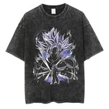 Anime cartoon dragon ball vintage wash print short sleeve t-shirt