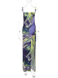 Women Dresses Autumn Printed Slim Fit Slit Backless Sling Dress