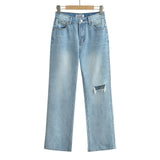 Women Pants Summer Hole Loose Denim Trousers