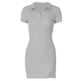 Women Dresse Casual Thread Short Sleeve Sheath Dress Skirt