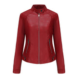 Red Leather Jacket Women's Leather Top Long Sleeve Spring and Autumn Thin Jacket