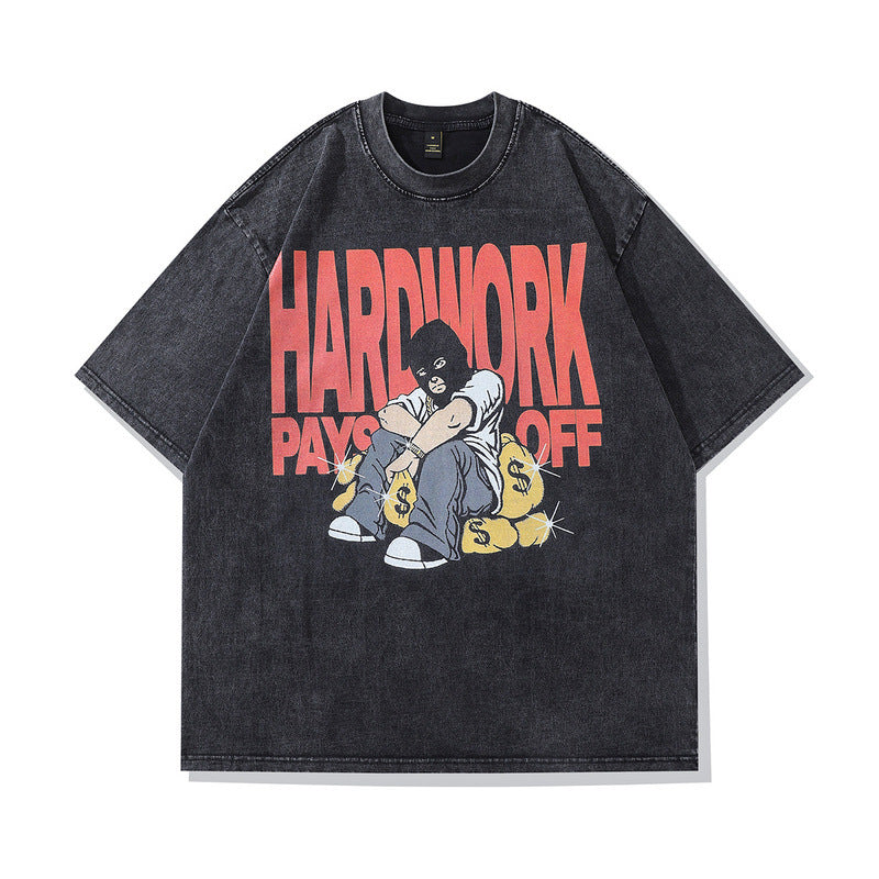 Men T Shirt Cartoon Printed Short Sleeve T-shirt Vintage