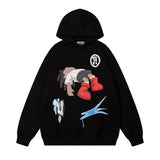 Men Hoodie Cartoon Printed Hoodie Men's Retro Loose Couple Coat