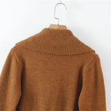 Women Sweater Knitwear Lapel Vintage Knitted Cardigan Women's Navel Short Long-Sleeved Sweater