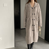 Women Cardigan Sweater Lapel Coat Loose Button N2362