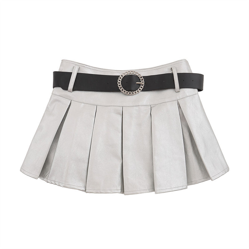 Women Skirt Pleated Miniskirt Autumn and Winter Thickening PU Leather Skirt