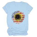 Sunflower Print Short Sleeve Casual Crew Neck T-Shirt Top