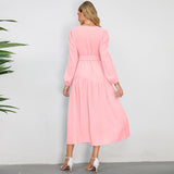 Women Date Dress Autumn and Winter V-neck Bubble Long Sleeve Dress