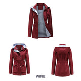 Women Trench Coat Autumn and Winter Detachable Hat Windbreaker Raincoat