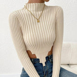 Women Knitted Sweater Turtleneck Knitting Sweaters Women's Clothing Long Sleeve Short Sexy Midriff-Baring Top