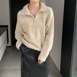 Women Winter Knitted Sweater Zipper and Lapel Sweater Loose Casual Women's Clothing 1t816