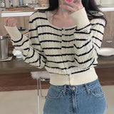 Women Knitwear Autumn Winter Retro Striped Sweaters Cardigan