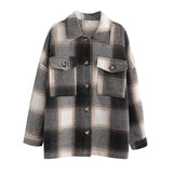 Women Jacket Autumn and Winter Plaid Shirt Loose Casual Shirt Coat