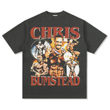 Mens Vintage Boxer T-Shirt Chris Bumstead Printed Short Sleeve T-Shirt Vintage Washed Loose