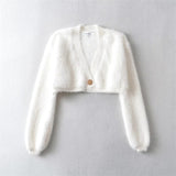 Women Sweater Knitwear Loose Sexy Long Sleeve Knitwear Casual Autumn Sweater Short Furry Coat