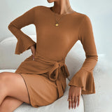 Women Dress Autumn and Winter round Neck Long Sleeve Sexy Dress