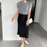 Women Knitted T-shirt round Neck Short Sleeve T-shirt Slim Fit Sweater