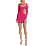 Women Dresses Sexy Waist Hollow-out Long Sleeve Narrow Dress Gown (Zns0409)