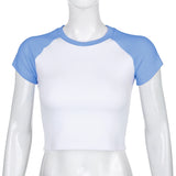 Women T-shirt Vintage Thread Raglan Sleeve T-shirt Short Top Short Sleeve Casual