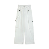 Men Sweatpants Loose-Fitting Wide-Leg Trousers Flanging Solid Color Sports Multi-Pocket Workwear Straight-Leg Pants