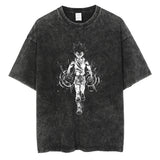 Summer Cotton Loose Washed Tops Tees Anime Print T-Shirt Men
