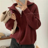 Women Knitted Cardigan Autumn Winter Retro Zipper Knitted Cardigan