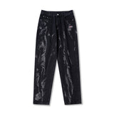 Men Jeans Washed Distressed Baggy Straight Trousers Tie-Dye Gradient Denim Trousers