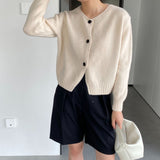 Women Cardigan Sweater Autumn Thick Sweater Button Long Sleeve round Neck Short Top Cardigan Coat 8t3119