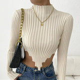 Women Knitted Sweater Turtleneck Knitting Sweaters Women's Clothing Long Sleeve Short Sexy Midriff-Baring Top