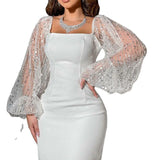 Robe Bridgerton Sexy Sequin Lantern Sleeve Hip-Wrapped Prom Evening Dress