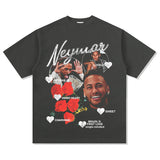 Men Vintage Football T-Shirt Neymar Football Stars Vintage Printed Short Sleeve Washed Old Top