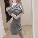 Women Dresses Hip Skirt Short Sleeve off-the-Shoulder Dress