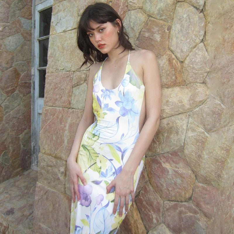 Women Dresses Spring and Summer Sexy Backless U-Neck Slim Strap Dress